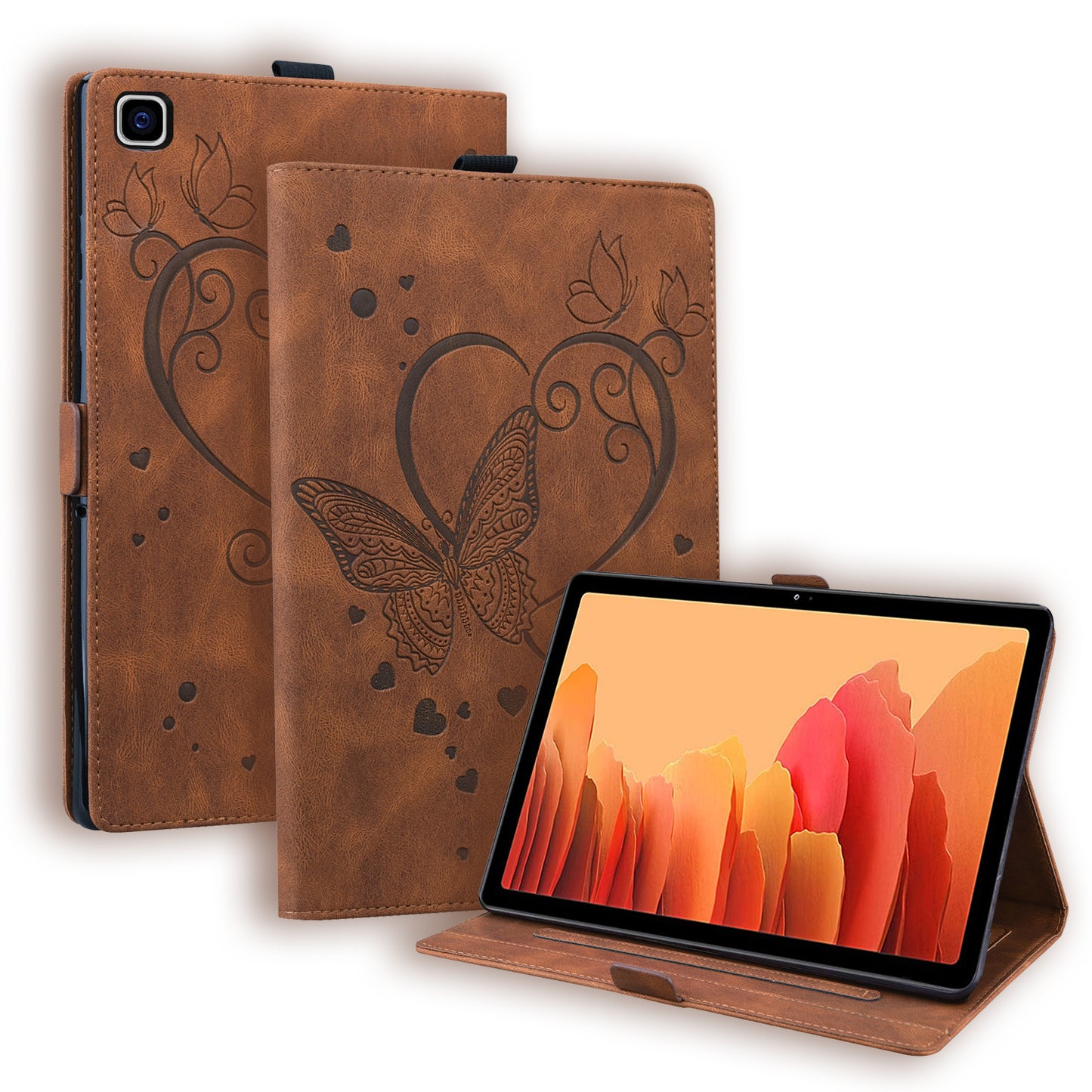 Love Butterfly Galaxy Tab A7 Grils Leather Case Embossing Wallet Flip Stand