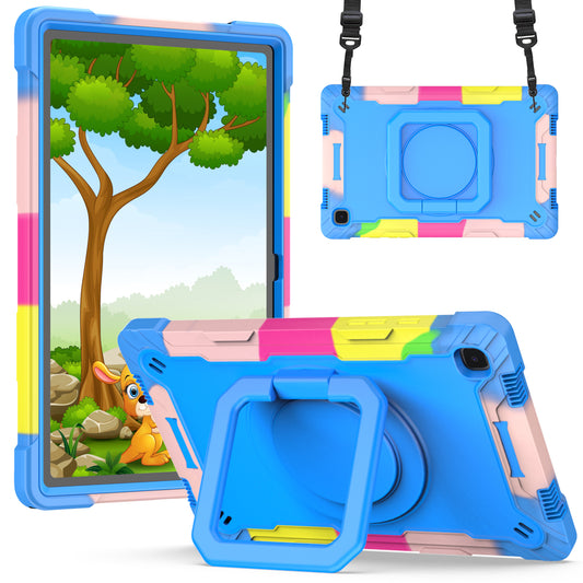 Hit-Color Hook Galaxy Tab A7 Shockproof Case Rotating Stand Wristband Strap