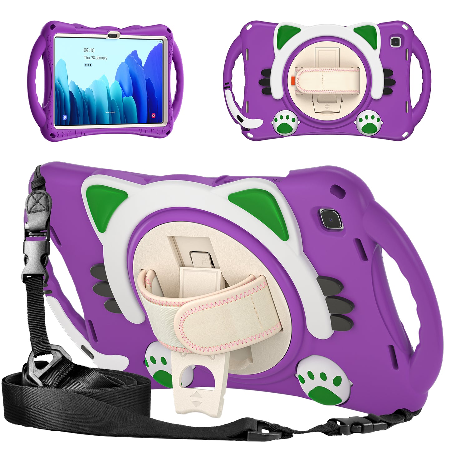 Musang King Galaxy Tab A7 Silicone Case Kids Safe Hand Holder Shoulder Strap Stand