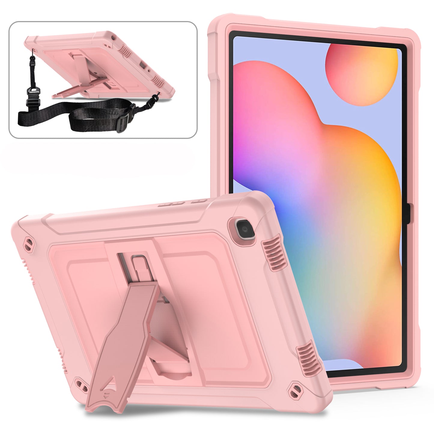 Square Super Galaxy Tab A7 Shockproof Case Heavy Duty Protection Shoulder Strap