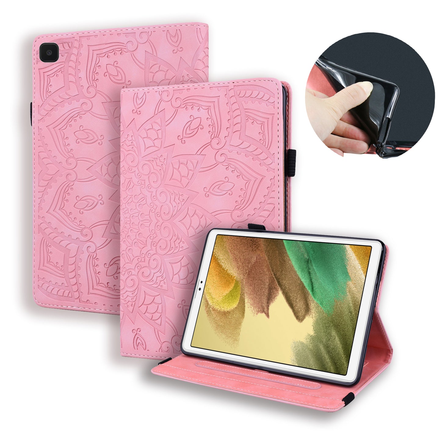 Double Hem Galaxy Tab A7 Lite Leather Case Embossing Sunflower Wallet Foldable Stand