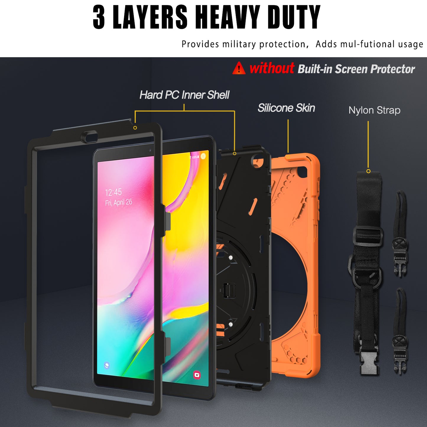 Pirate King Galaxy Tab A 10.1 (2019) Case 360 Rotating Stand Shoulder Strap