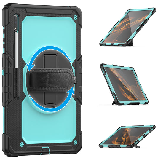 HUIXIANG Tough Strap Galaxy Tab S8 Utra Case Built-in Screen Protector