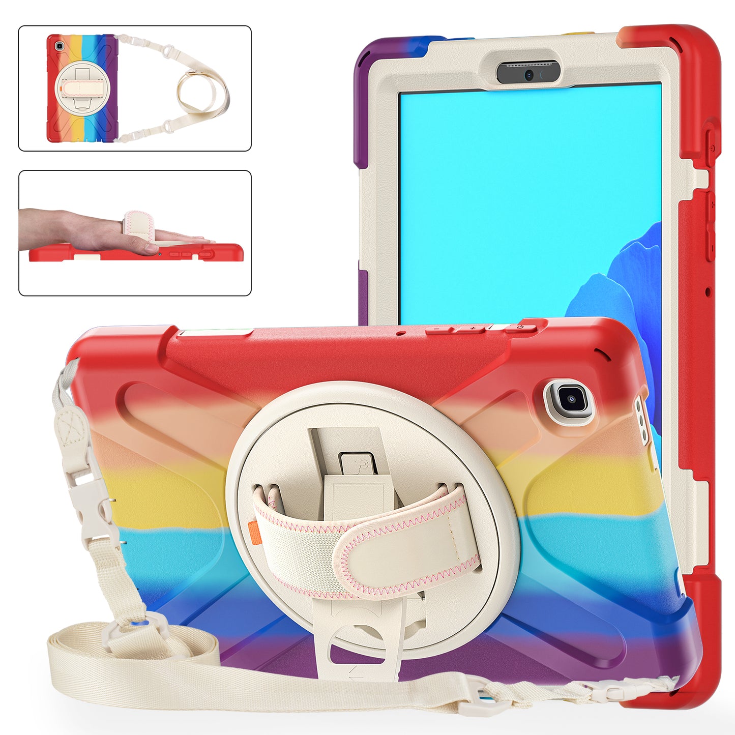 Pirate King Galaxy Tab A7 Lite Case 360 Rotating Stand Hand Holder Shoulder Strap