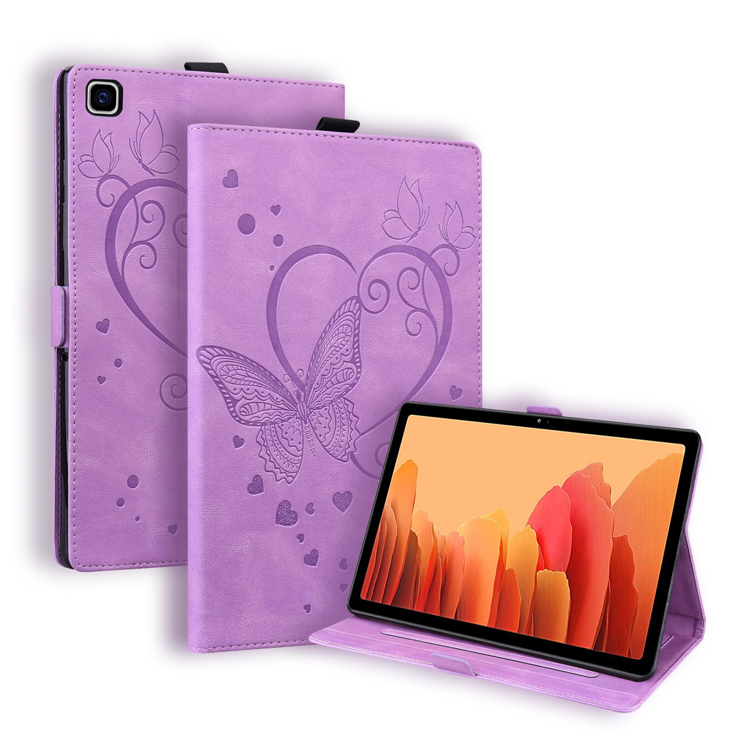 Love Butterfly Galaxy Tab A7 Grils Leather Case Embossing Wallet Flip Stand