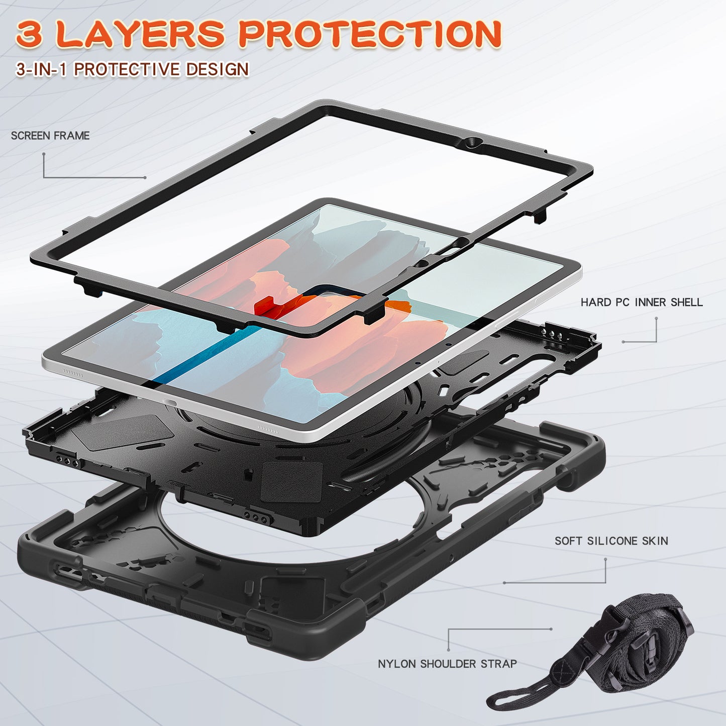 Pirate Box Galaxy Tab S6 Case Hook Stand Rotating with Hand Holder Shoulder Strap