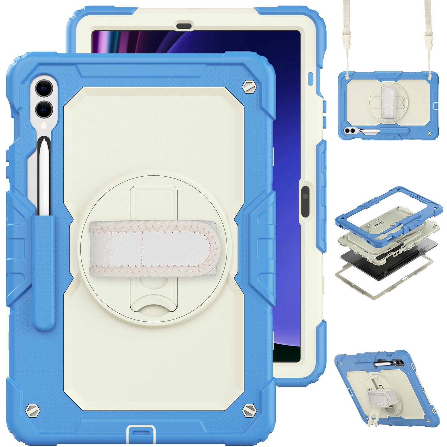 Tough Strap Galaxy Tab S9 FE+ Shockproof Case Multi-functional Built-in Screen Protector