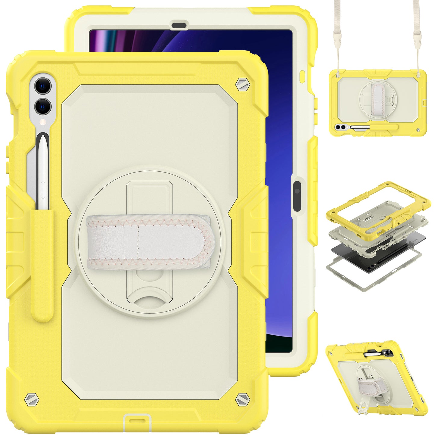 Tough Strap Galaxy Tab S9 FE+ Shockproof Case Multi-functional Built-in Screen Protector