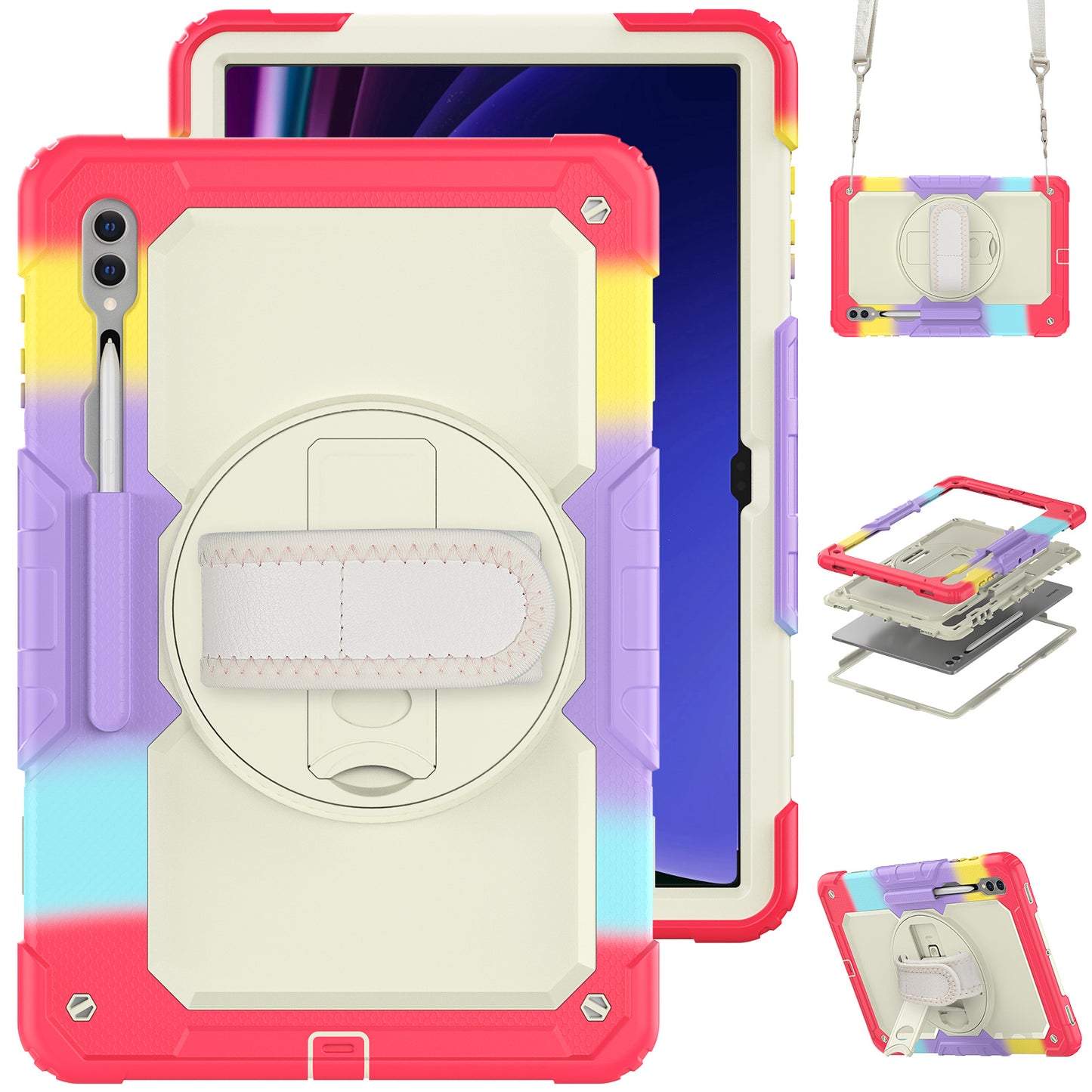 Tough Strap Galaxy Tab S9 Ultra Shockproof Case Multi-functional Built-in Screen Protector