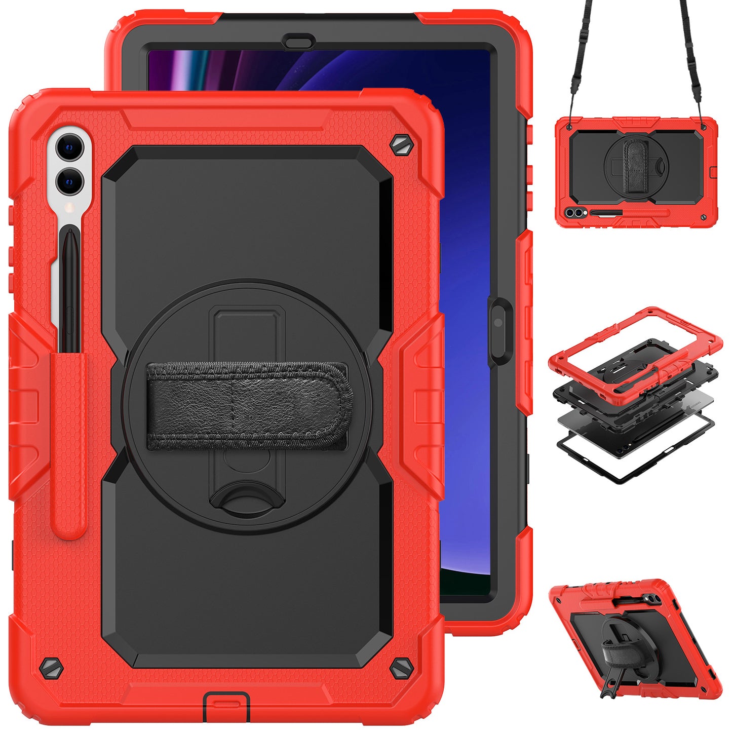 Tough Strap Galaxy Tab S9+ Shockproof Case Multi-functional Built-in Screen Protector