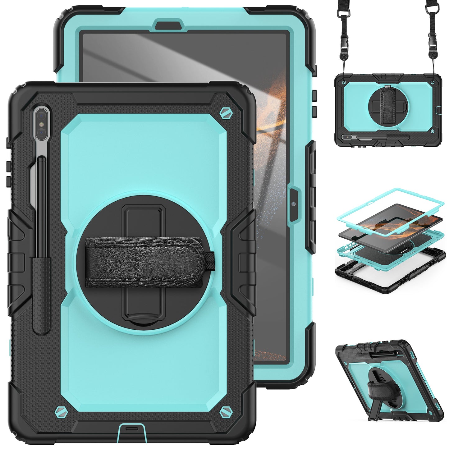 Tough Strap Galaxy Tab S8+ Shockproof Case Multi-functional Built-in Screen Protector