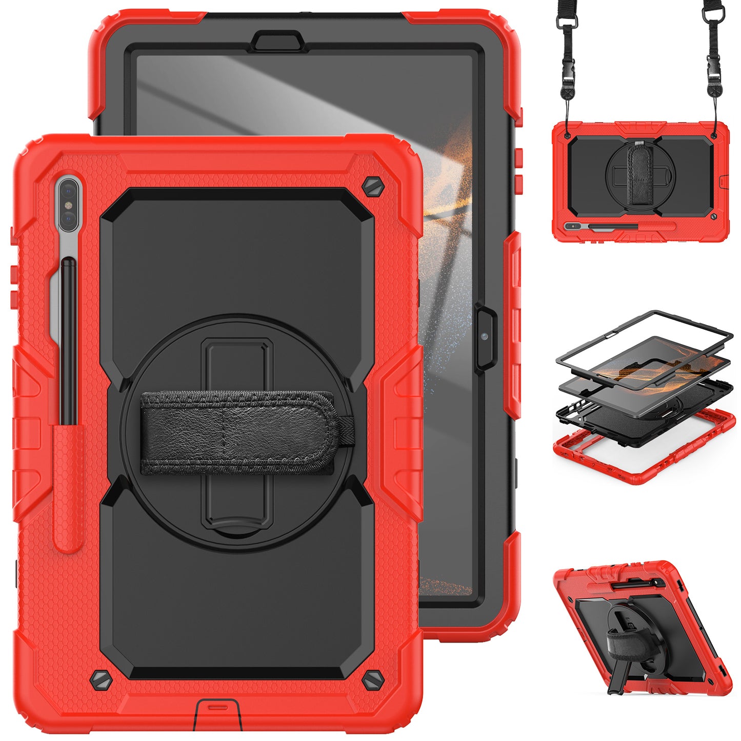 Tough Strap Galaxy Tab S8+ Shockproof Case Multi-functional Built-in Screen Protector