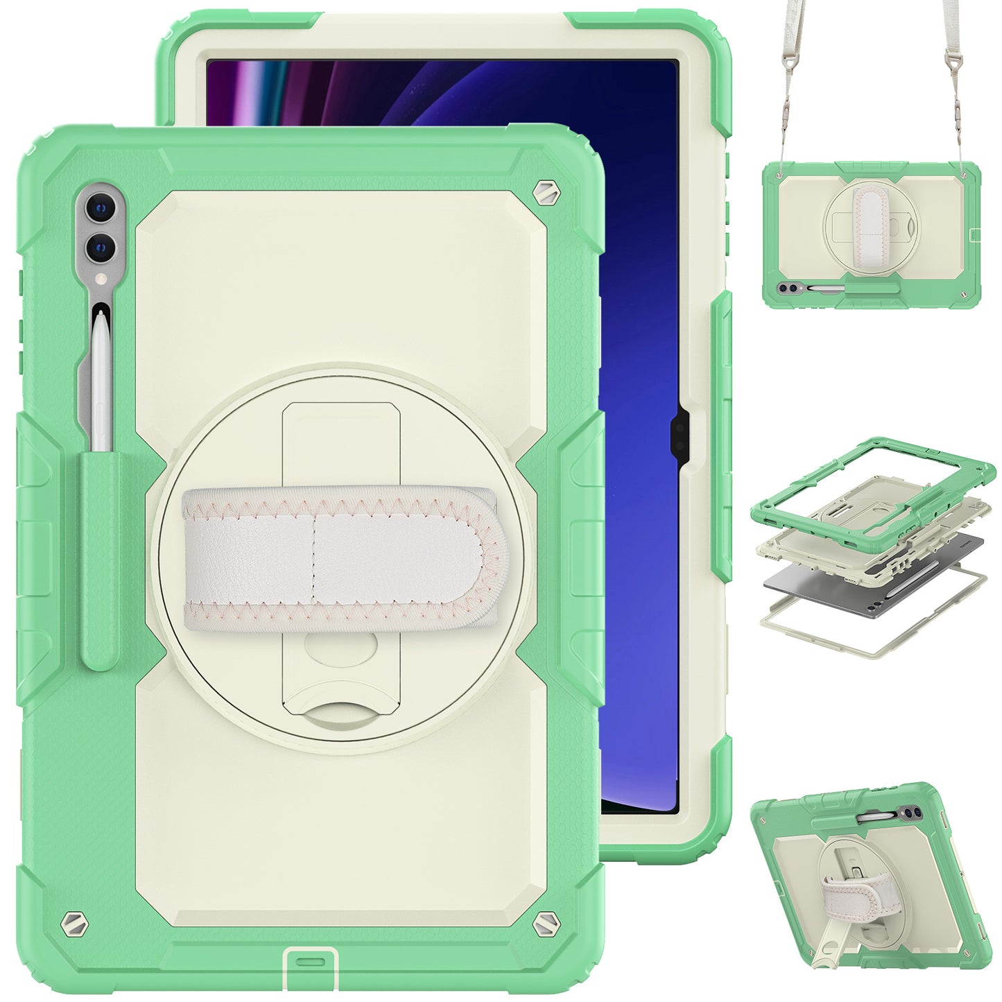 Tough Strap Galaxy Tab S9 Ultra Shockproof Case Multi-functional Built-in Screen Protector
