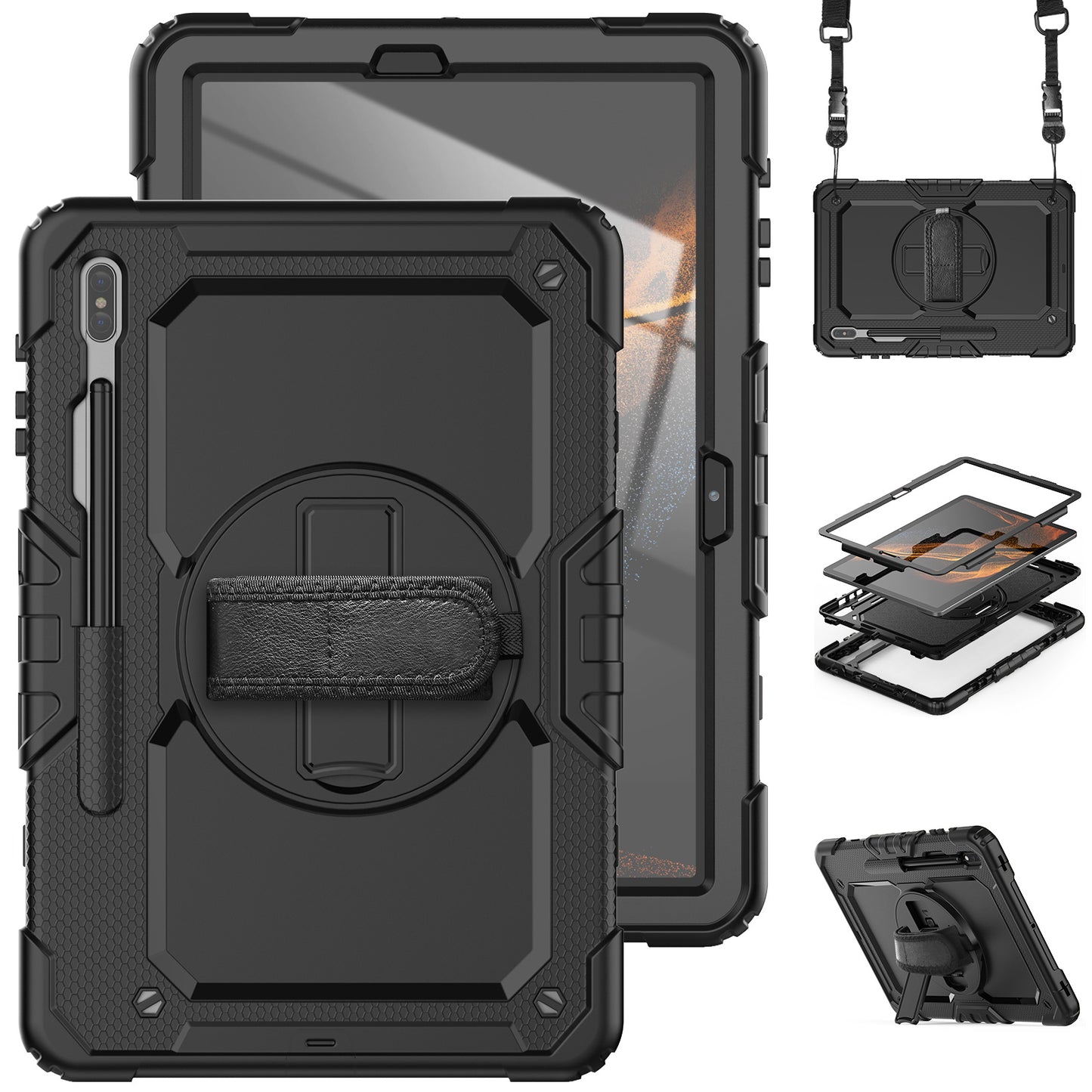 Tough Strap Galaxy Tab S8+ Shockproof Case Multi-functional Built-in Screen Protector