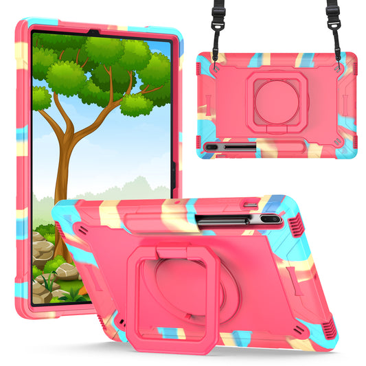 Hit-Color Hook Galaxy Tab S8+ Shockproof Case Rotating Stand Wristband Strap