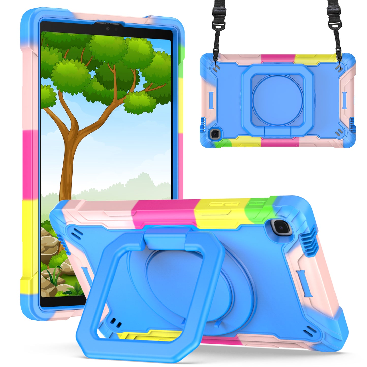 Hit-Color Hook Galaxy Tab A7 Lite Shockproof Case Rotating Stand Wristband