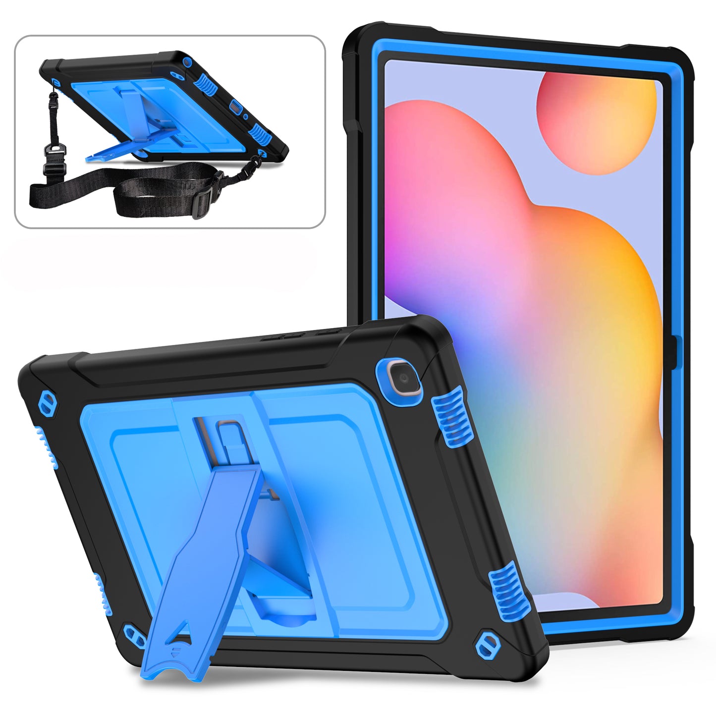 Square Super Galaxy Tab A7 Shockproof Case Heavy Duty Protection Shoulder Strap