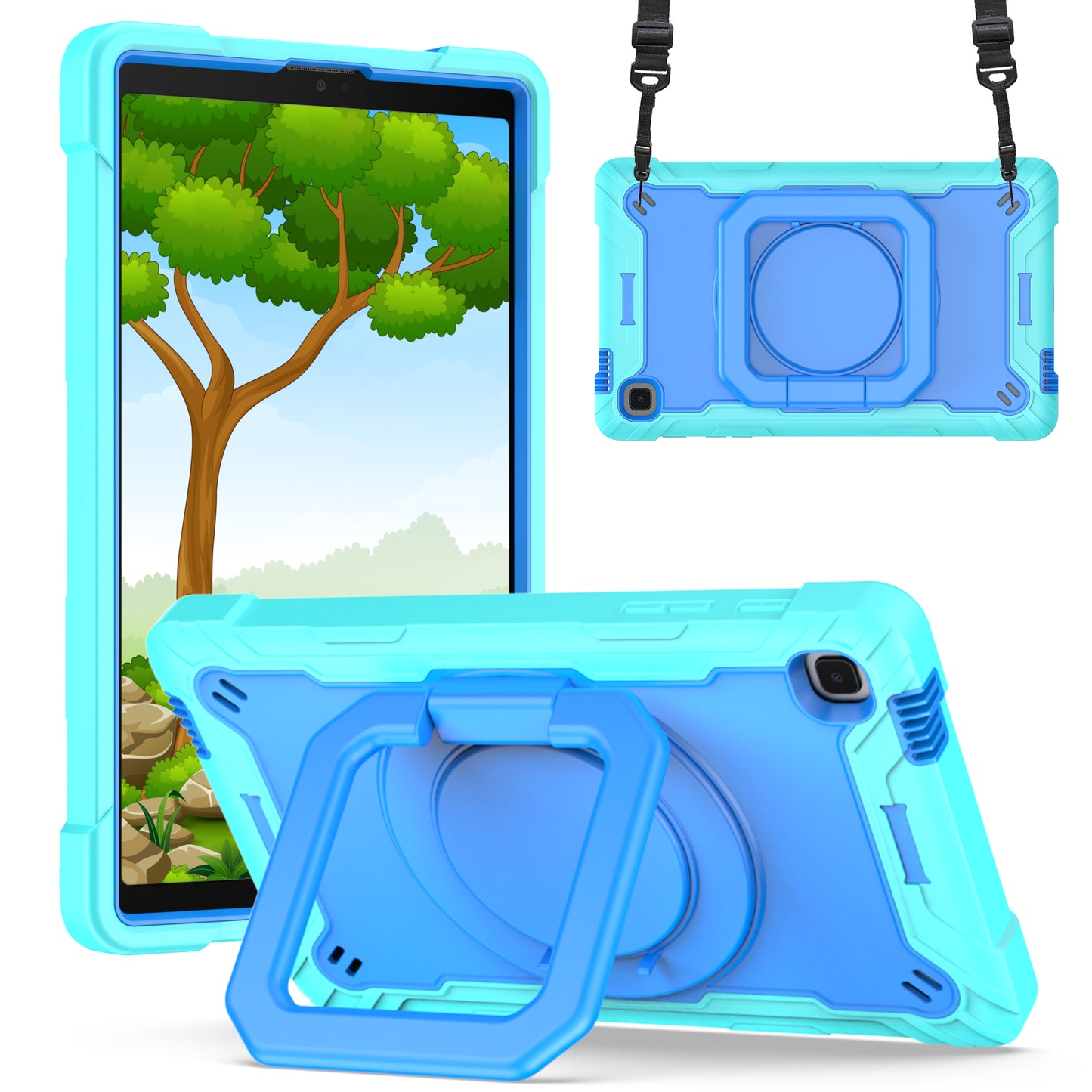 Hit-Color Hook Galaxy Tab A7 Lite Shockproof Case Rotating Stand Wristband