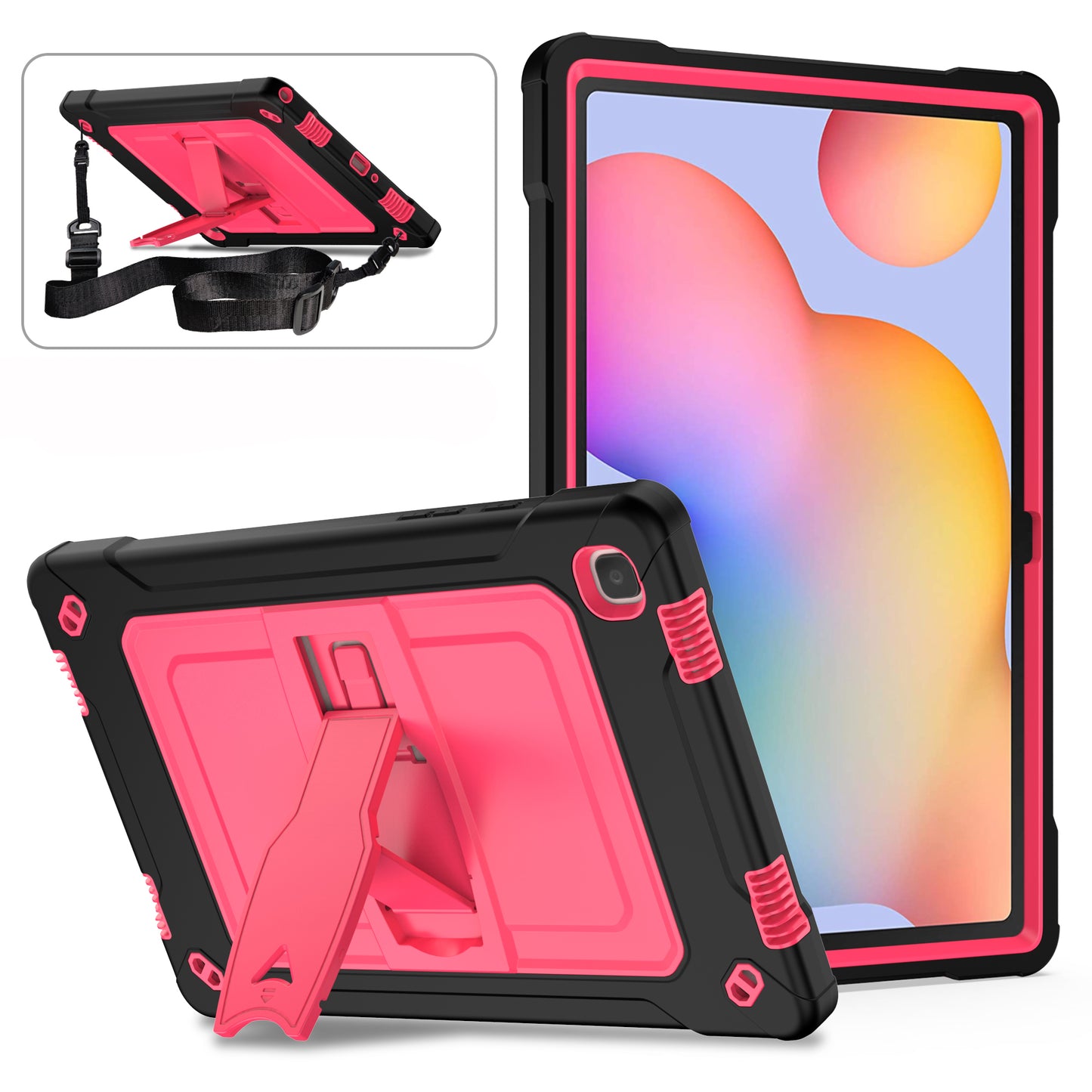 Square Super Galaxy Tab A7 Shockproof Case Heavy Duty Protection Shoulder Strap
