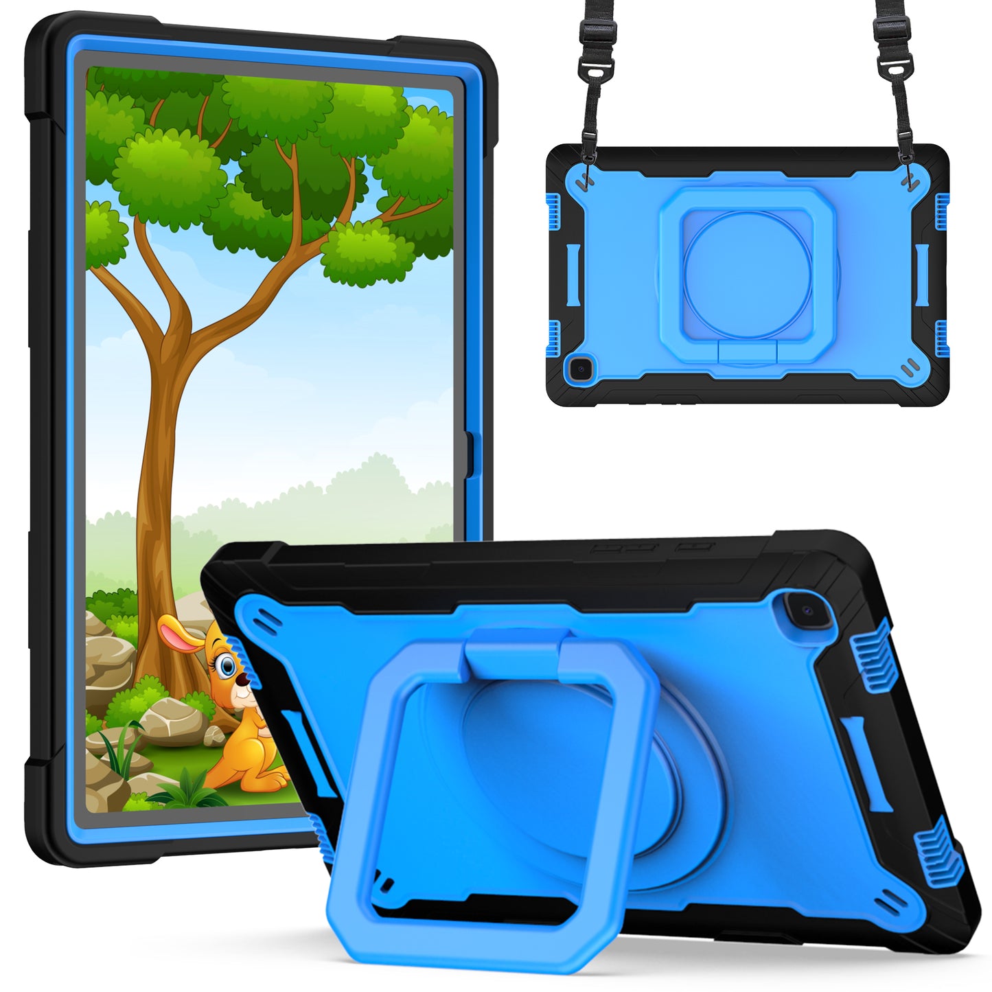 Hit-Color Hook Galaxy Tab A7 Shockproof Case Rotating Stand Wristband Strap