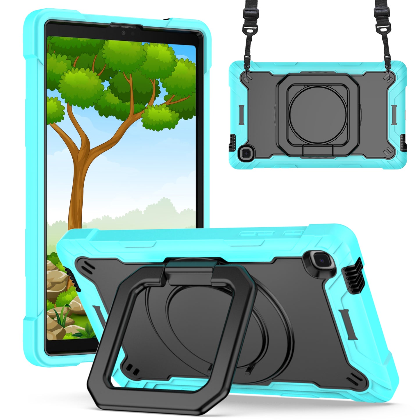 Hit-Color Hook Galaxy Tab A7 Lite Shockproof Case Rotating Stand Wristband