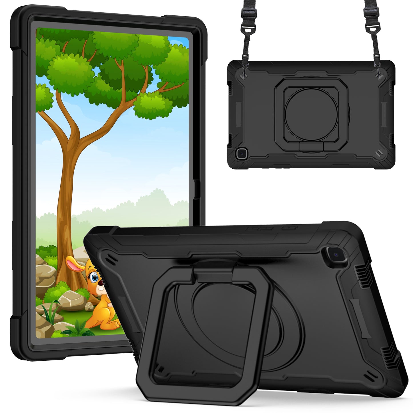 Hit-Color Hook Galaxy Tab A7 Shockproof Case Rotating Stand Wristband Strap