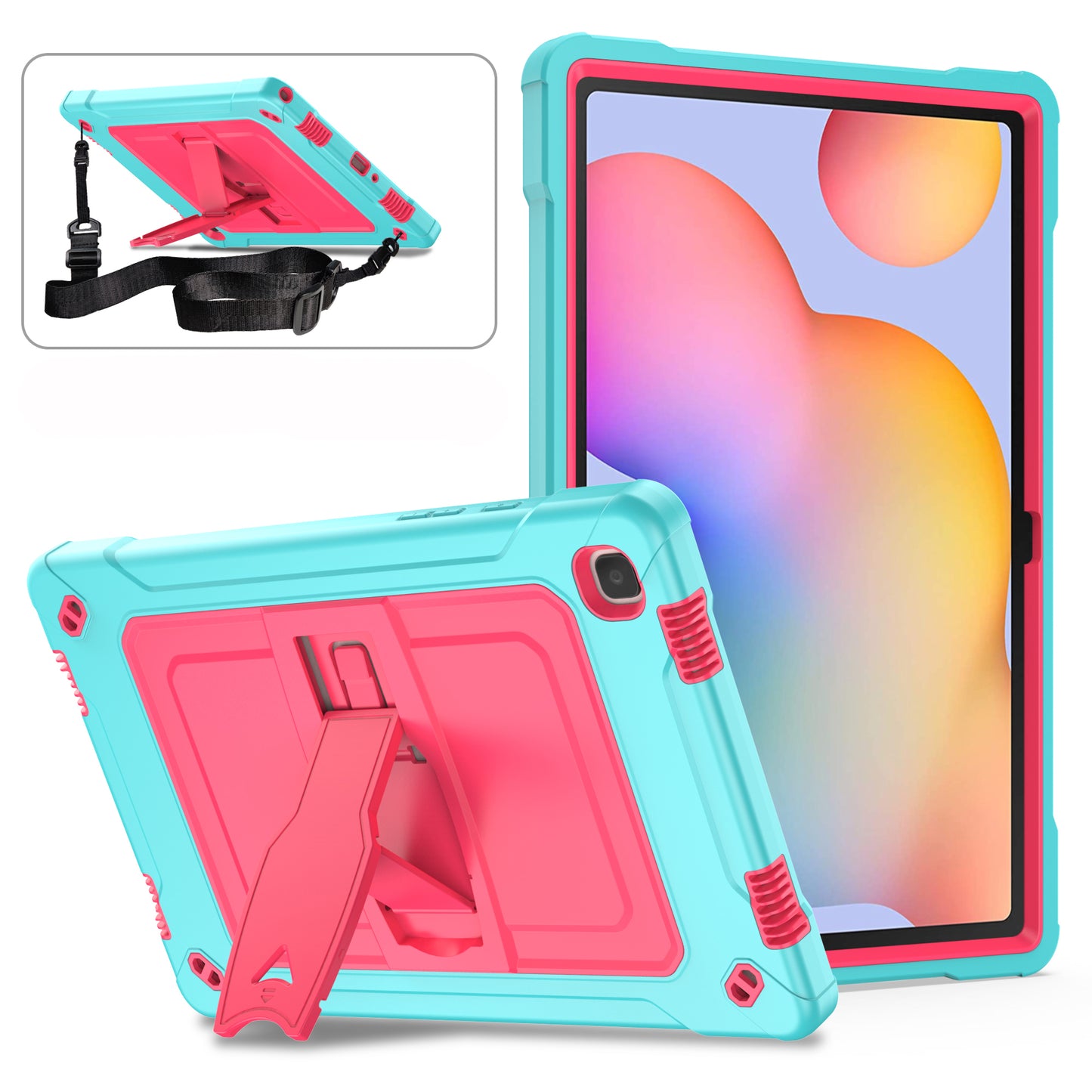 Square Super Galaxy Tab A7 Shockproof Case Heavy Duty Protection Shoulder Strap