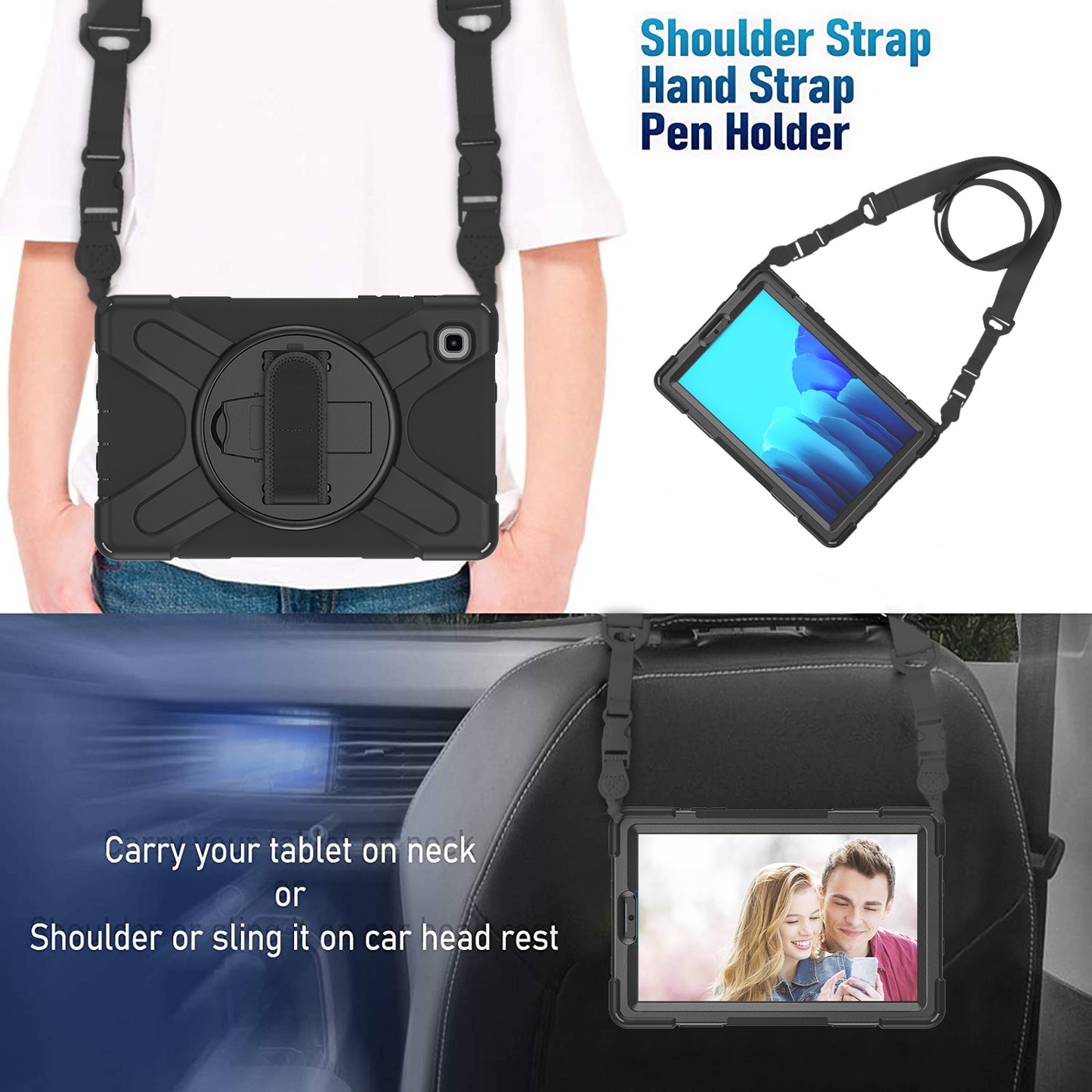 Pirate King Galaxy Tab A7 Lite Case 360 Rotating Stand Hand Holder Shoulder Strap