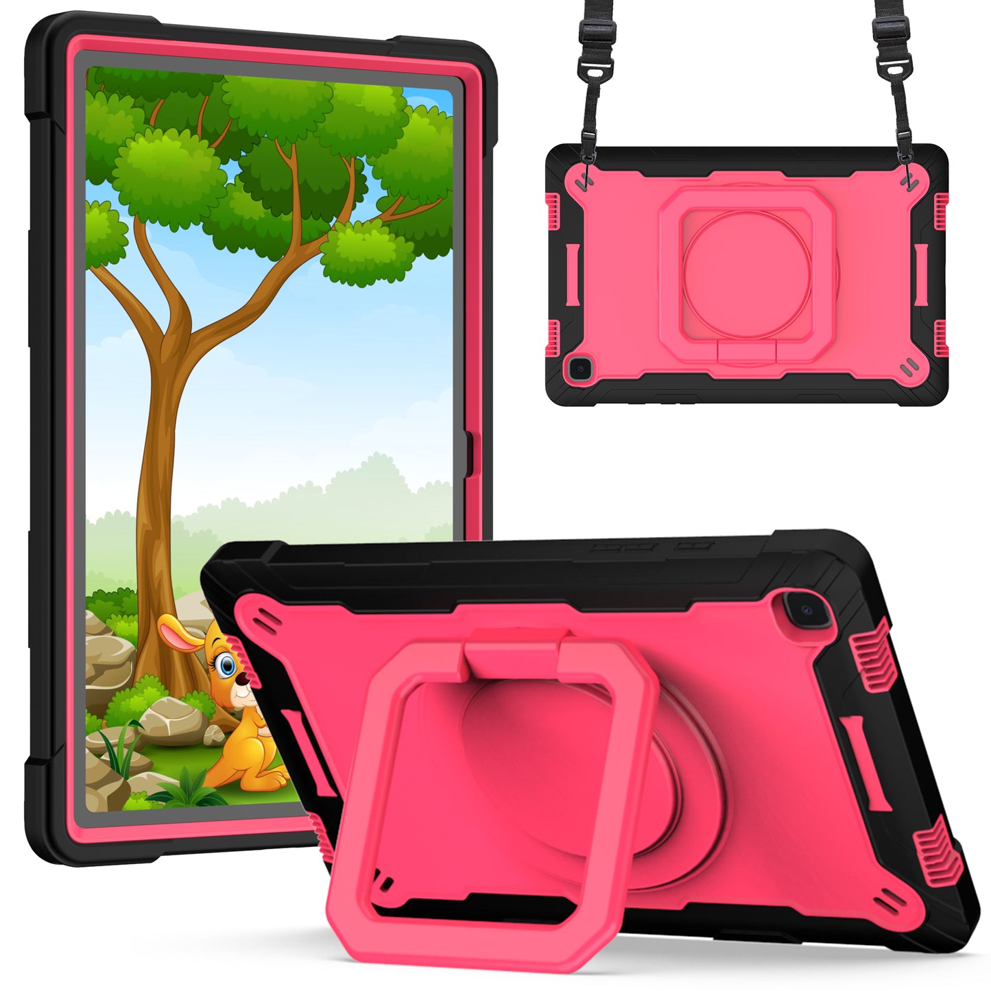 Hit-Color Hook Galaxy Tab A7 Shockproof Case Rotating Stand Wristband Strap