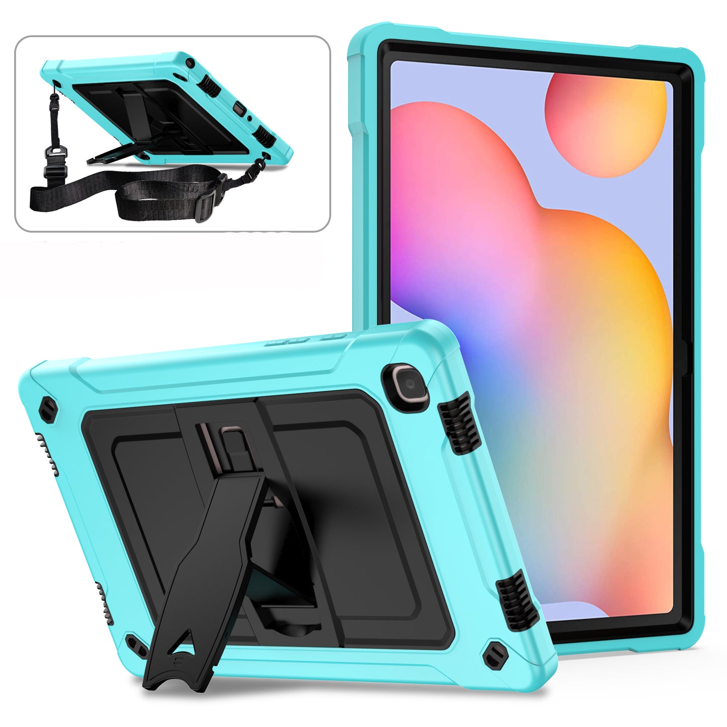 Square Super Galaxy Tab A7 Shockproof Case Heavy Duty Protection Shoulder Strap