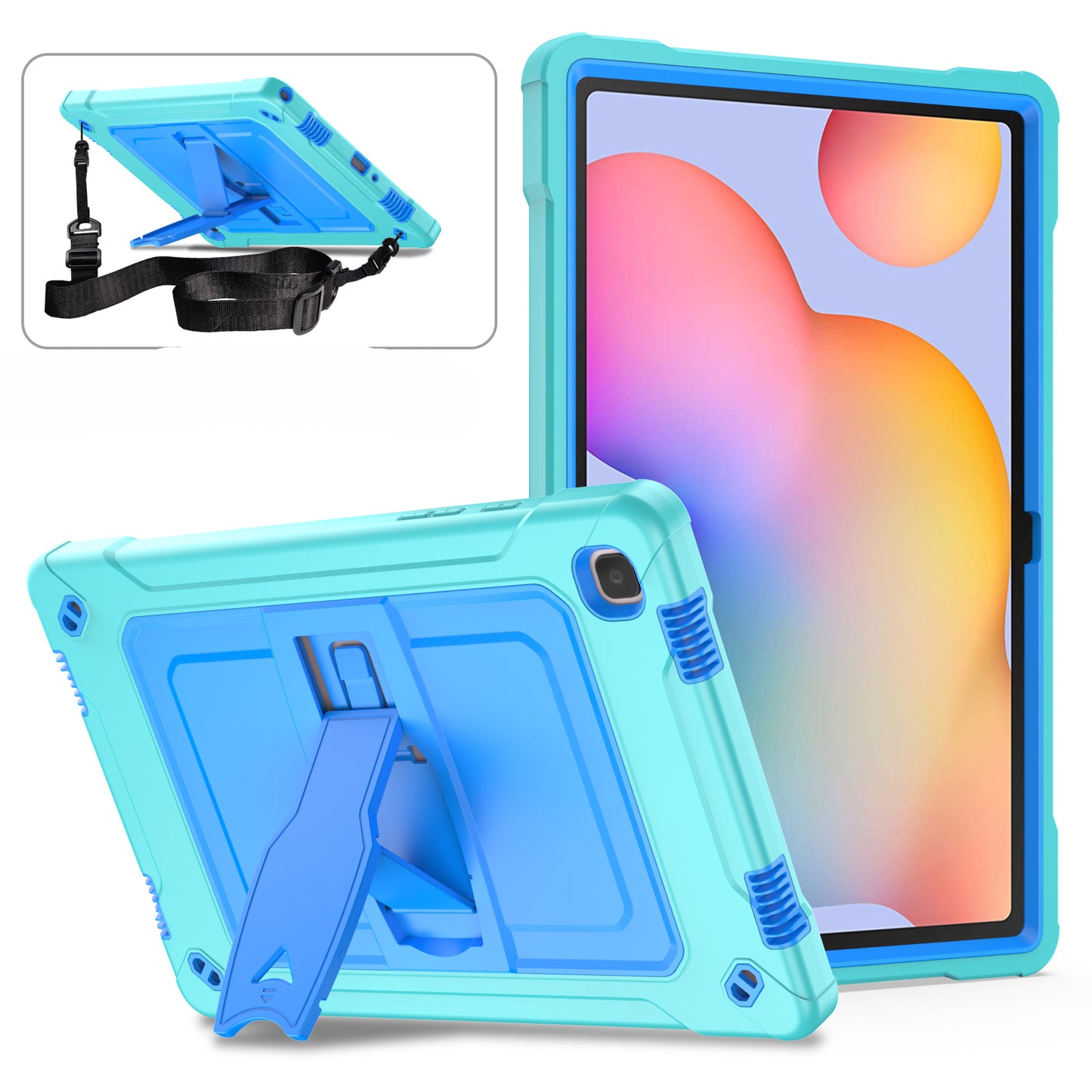 Square Super Galaxy Tab A7 Shockproof Case Heavy Duty Protection Shoulder Strap