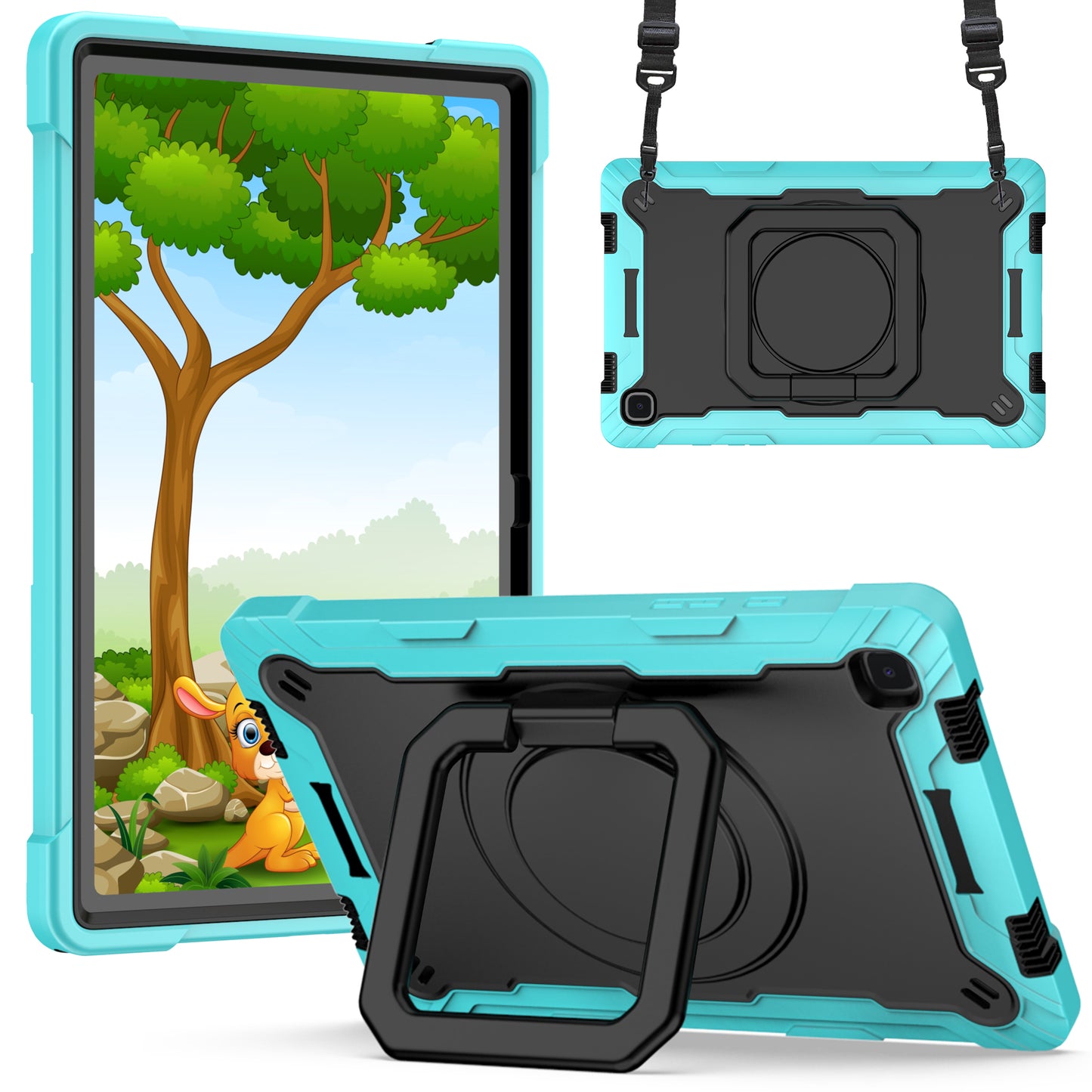 Hit-Color Hook Galaxy Tab A7 Shockproof Case Rotating Stand Wristband Strap