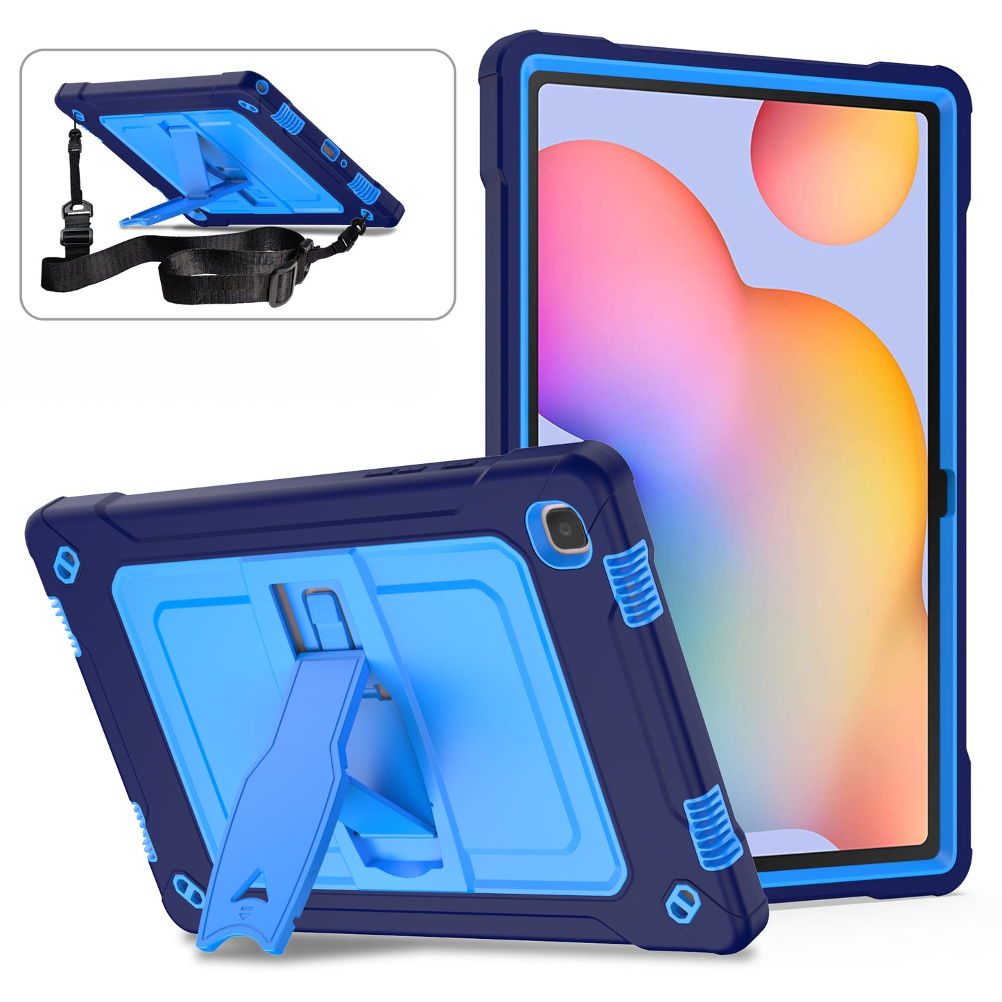Square Super Galaxy Tab A7 Shockproof Case Heavy Duty Protection Shoulder Strap