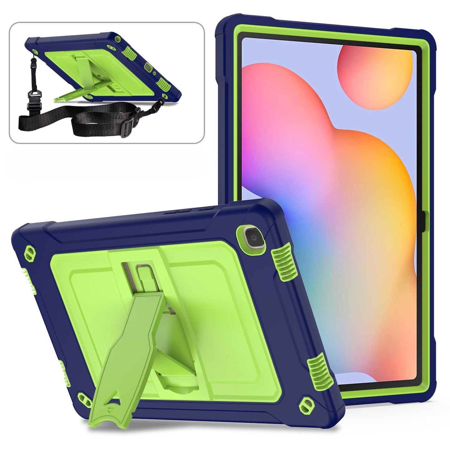 Square Super Galaxy Tab A7 Shockproof Case Heavy Duty Protection Shoulder Strap