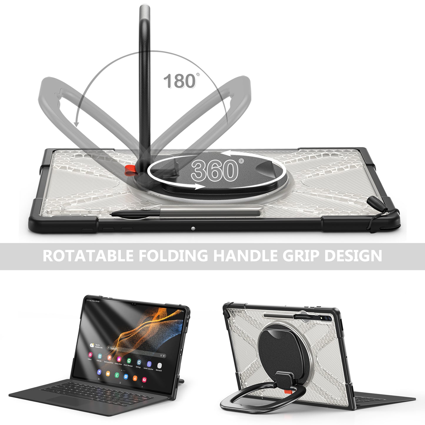 Jacket Beer Galaxy Tab S8 Ultra Case Heavy Duty Hybrid Rotatable Folding Handle Grip