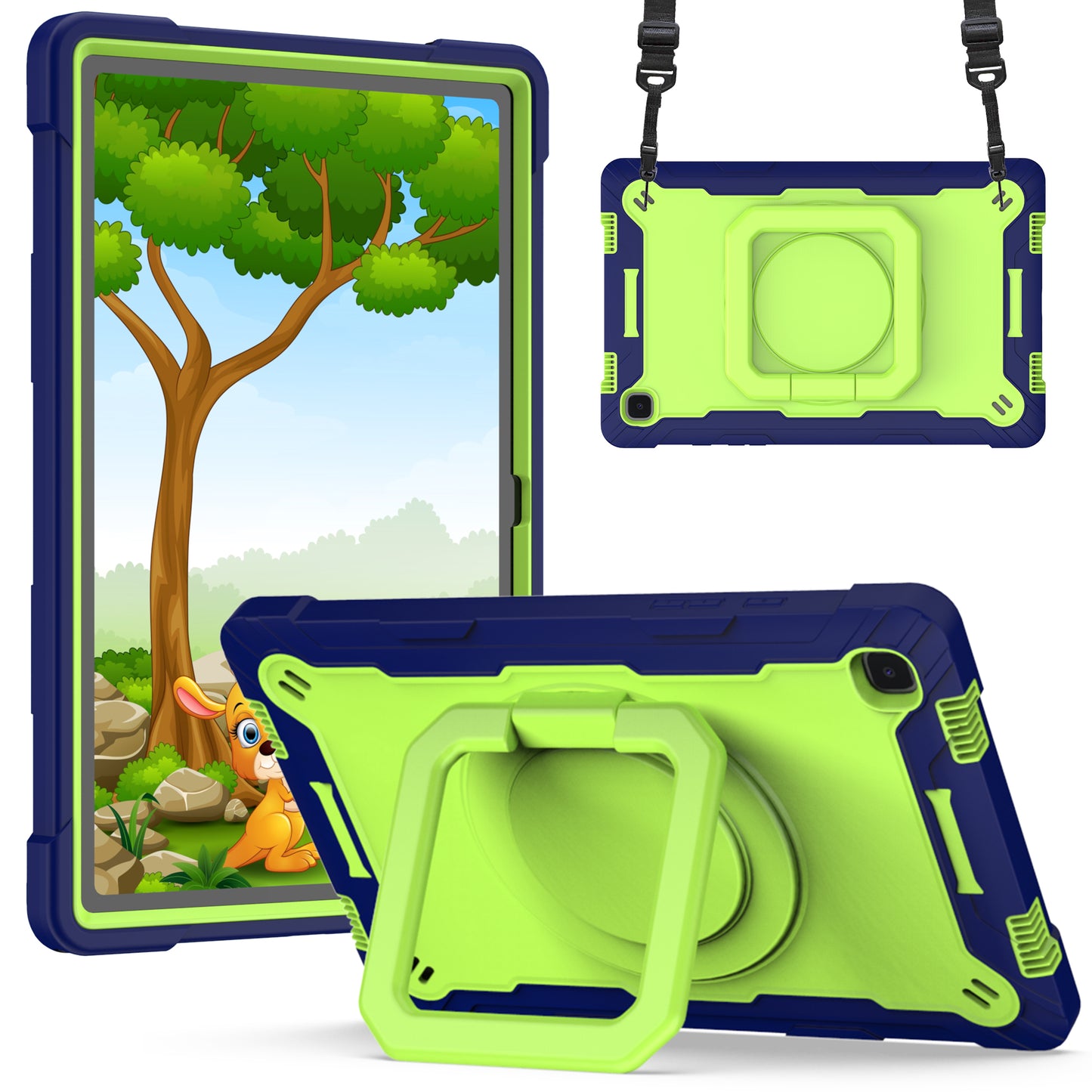 Hit-Color Hook Galaxy Tab A7 Shockproof Case Rotating Stand Wristband Strap