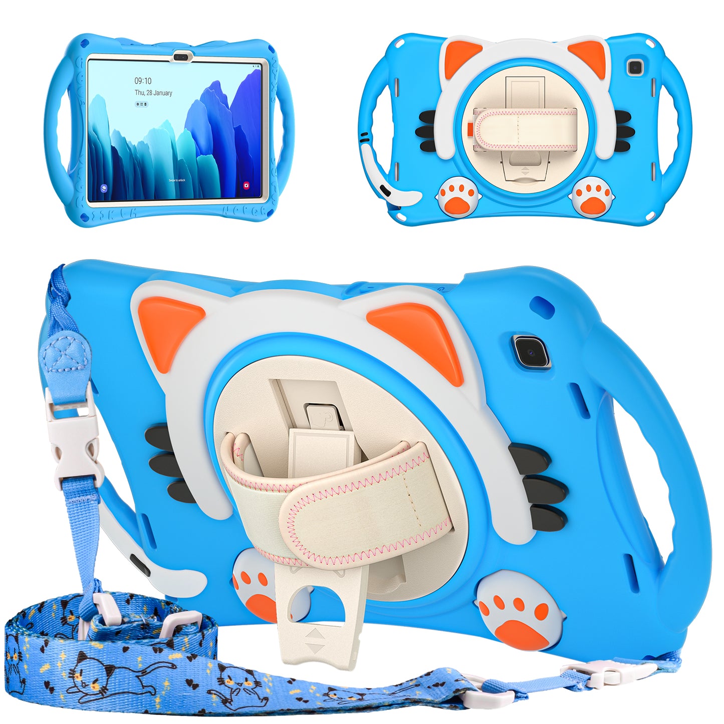 Musang King Galaxy Tab A7 Silicone Case Kids Safe Hand Holder Shoulder Strap Stand