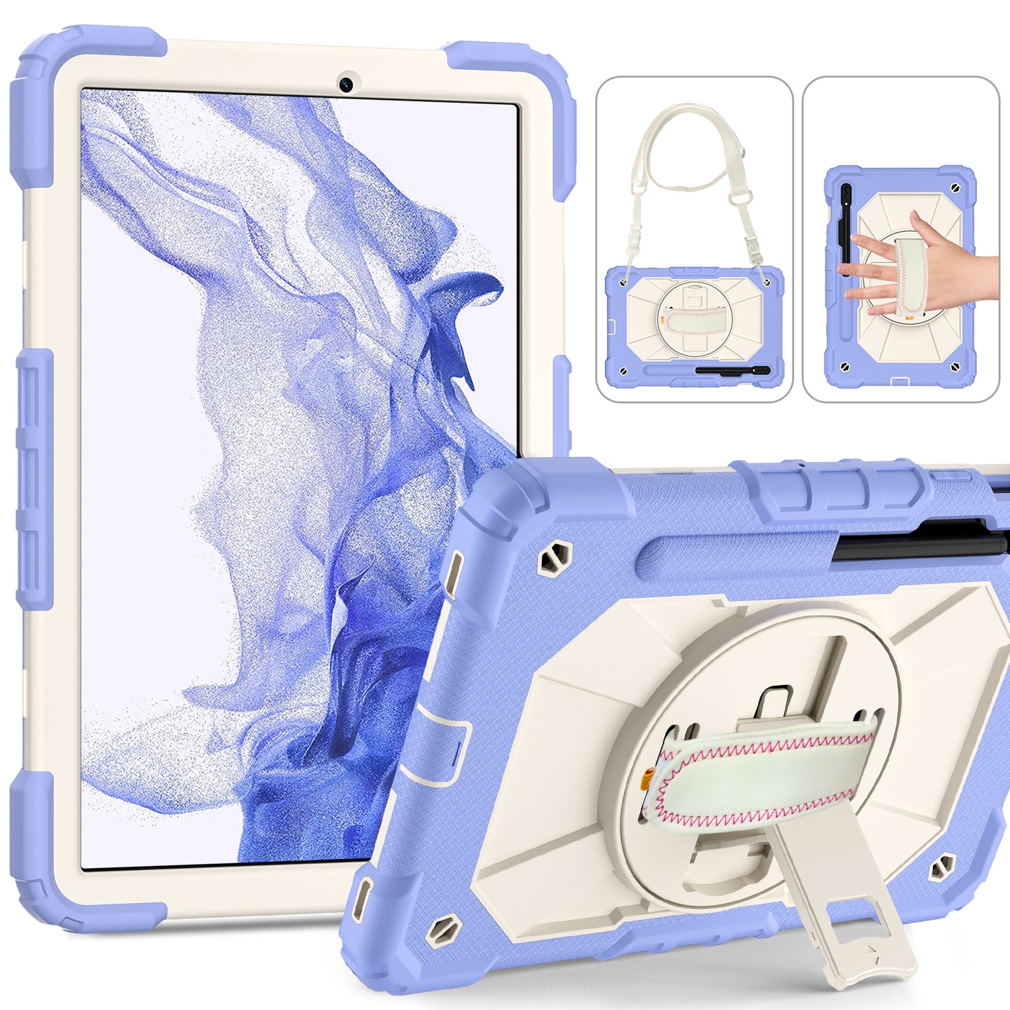 Rugged Rotating Galaxy Tab S8 Shockproof Case Shoulder Strap Hand Holder