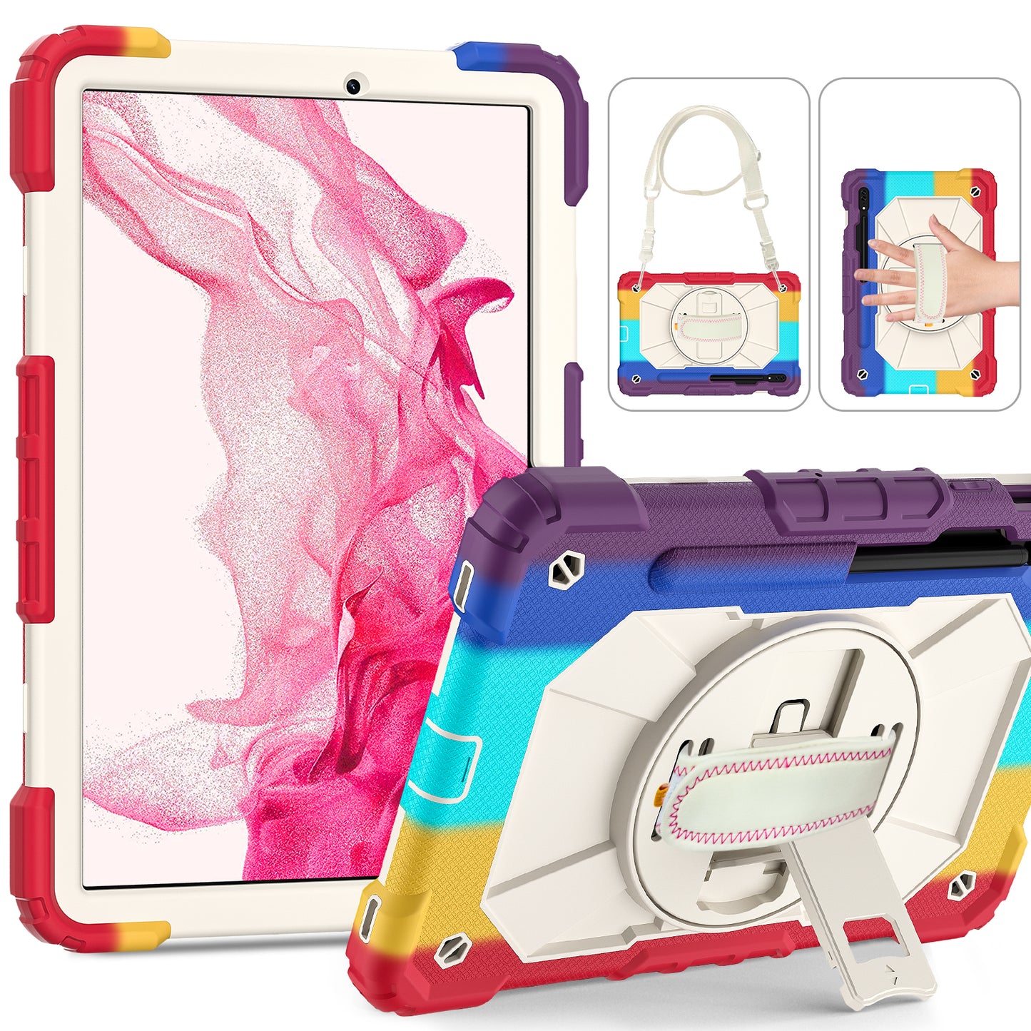 Rugged Rotating Galaxy Tab S8 Shockproof Case Shoulder Strap Hand Holder