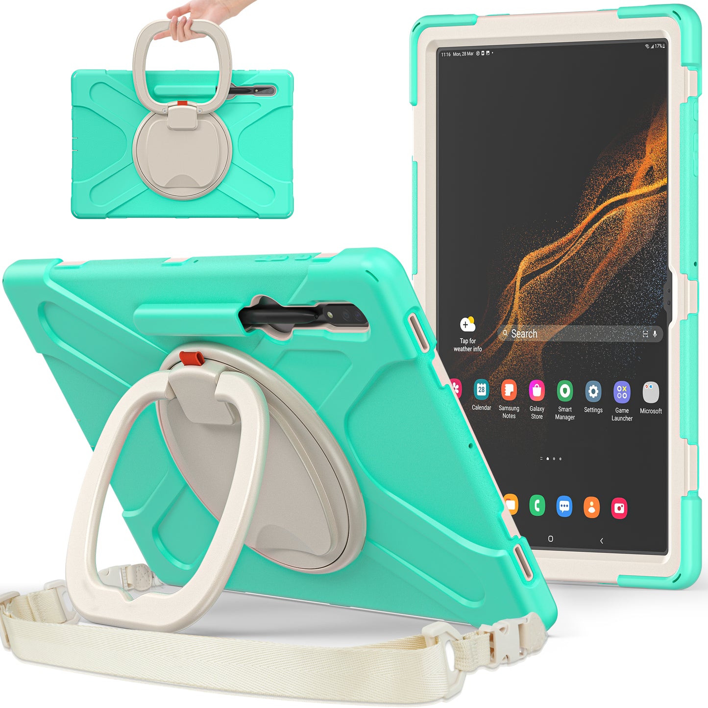 Pirate Box Galaxy Tab S8 Ultra Case Hook Stand Rotating Hand Holder Shoulder Strap