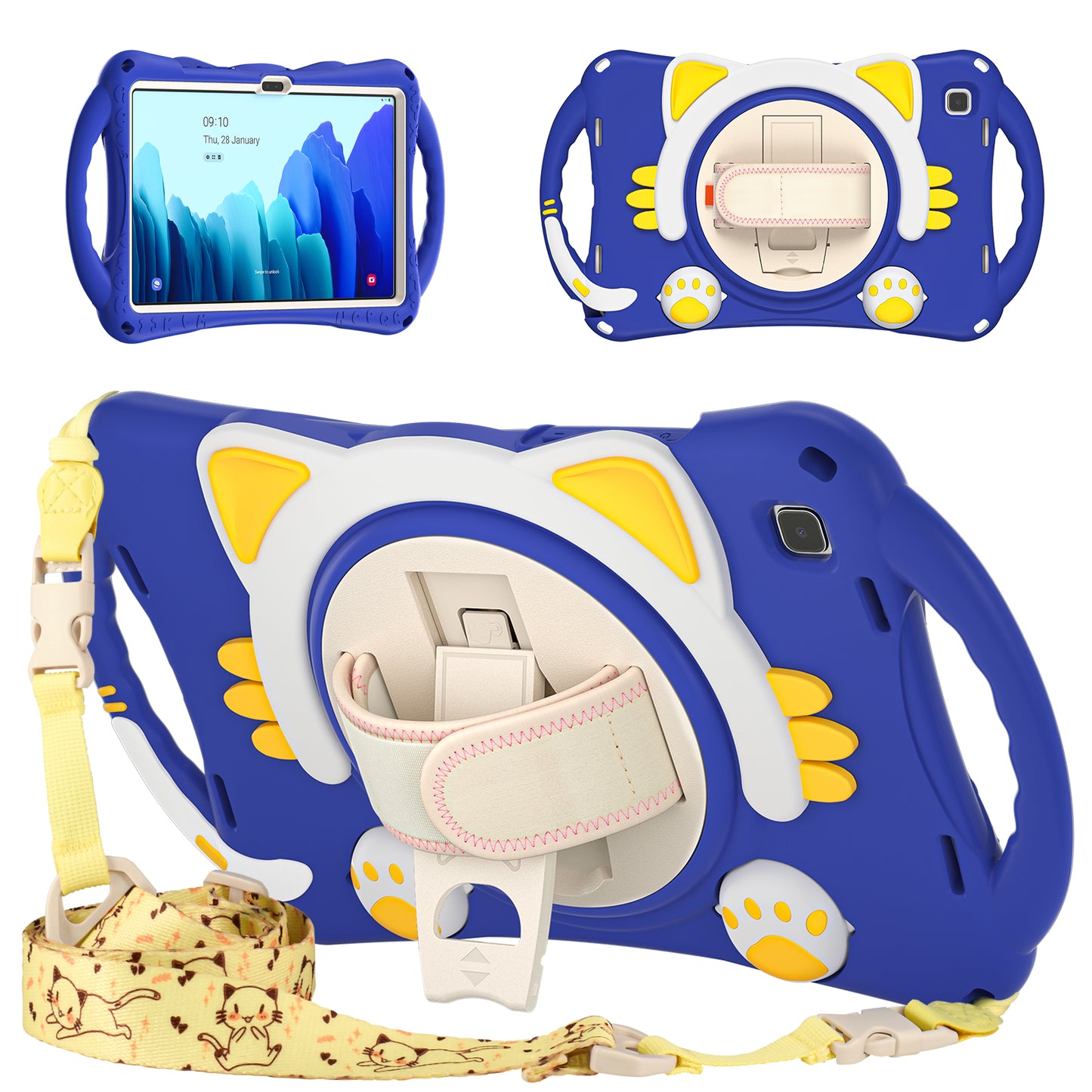 Musang King Galaxy Tab A7 Silicone Case Kids Safe Hand Holder Shoulder Strap Stand
