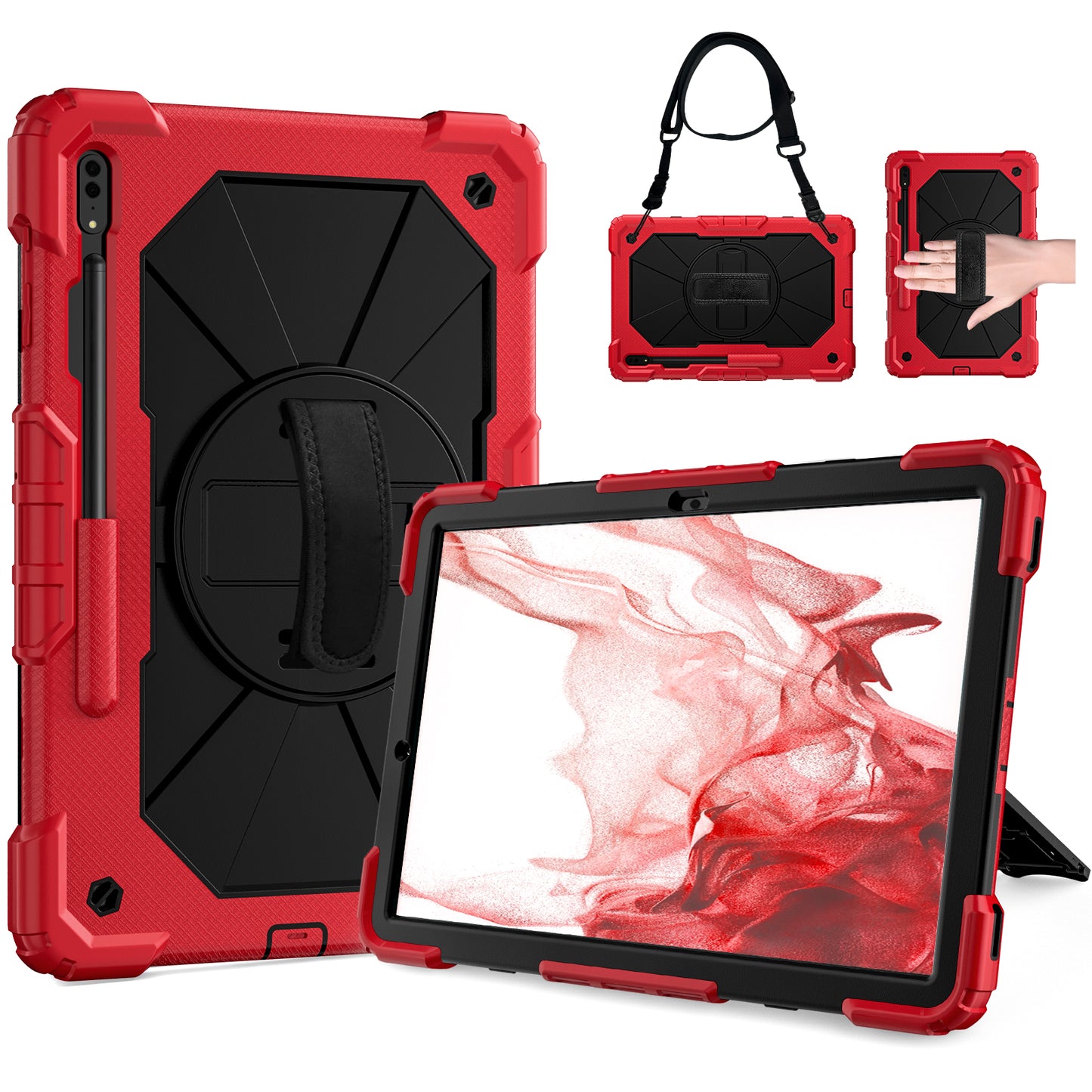 Rugged Rotating Galaxy Tab S8+ Shockproof Case Shoulder Strap Hand Holder