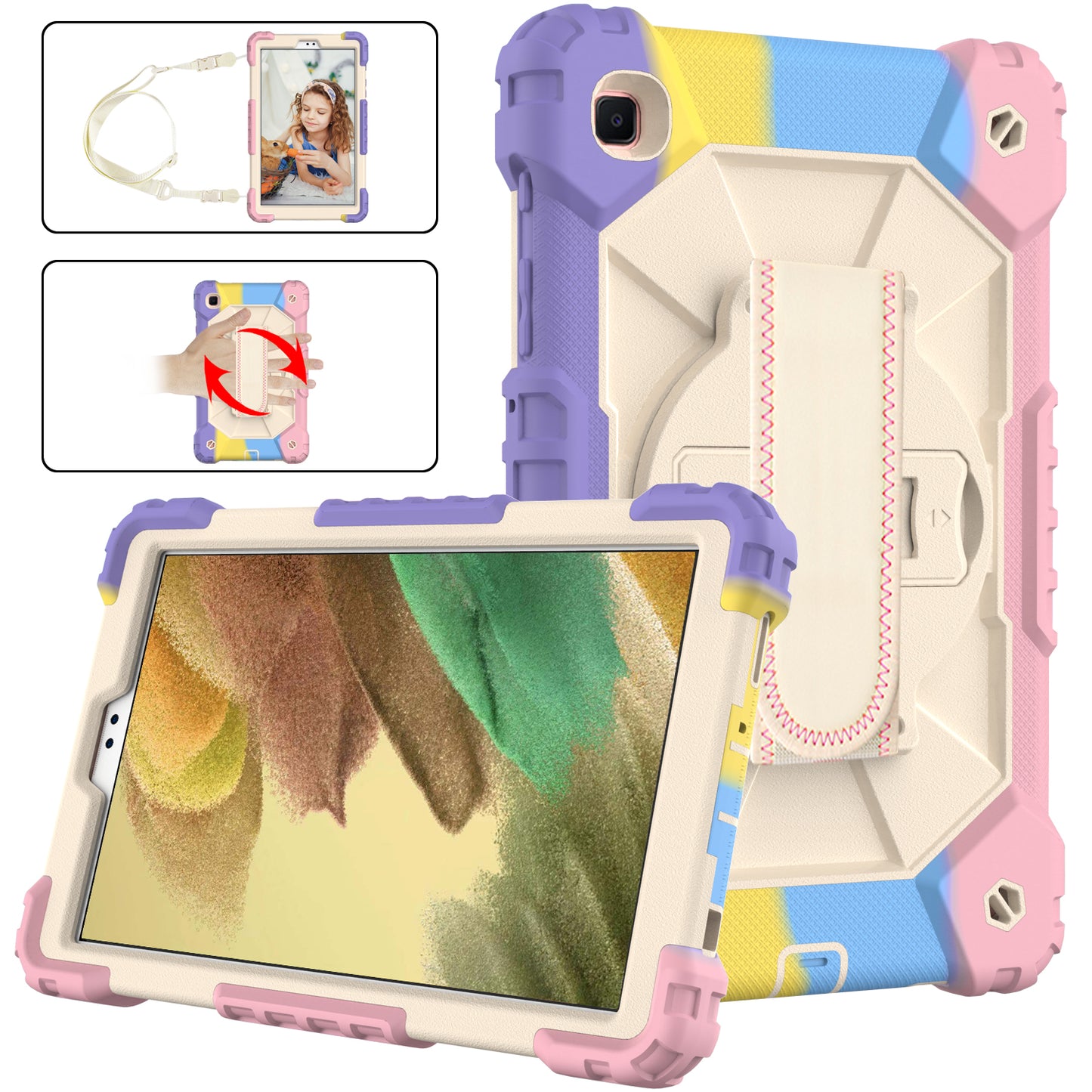 Rugged Rotating Galaxy Tab A7 Lite Shockproof Case Shoulder Strap Hand Holder