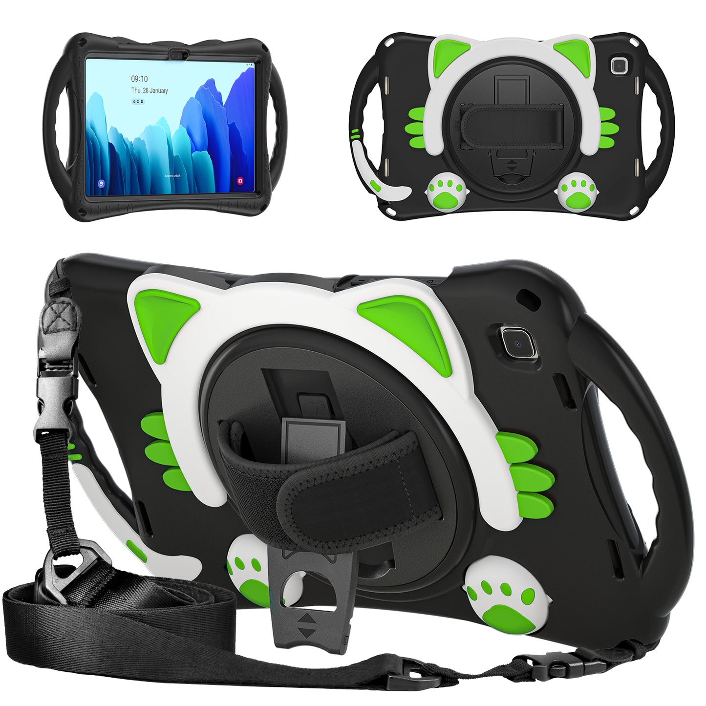 Musang King Galaxy Tab A7 Silicone Case Kids Safe Hand Holder Shoulder Strap Stand