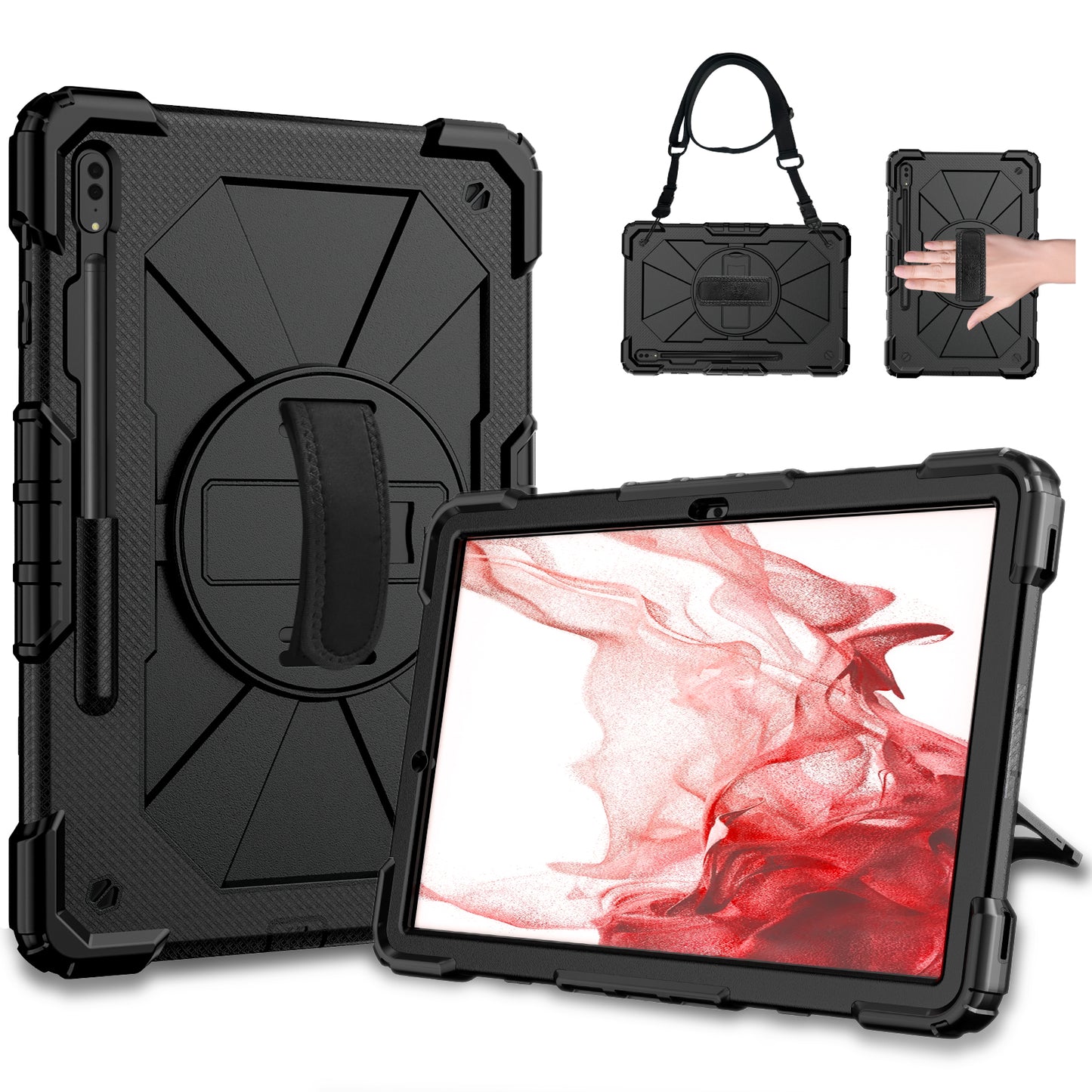 Rugged Rotating Galaxy Tab S8+ Shockproof Case Shoulder Strap Hand Holder