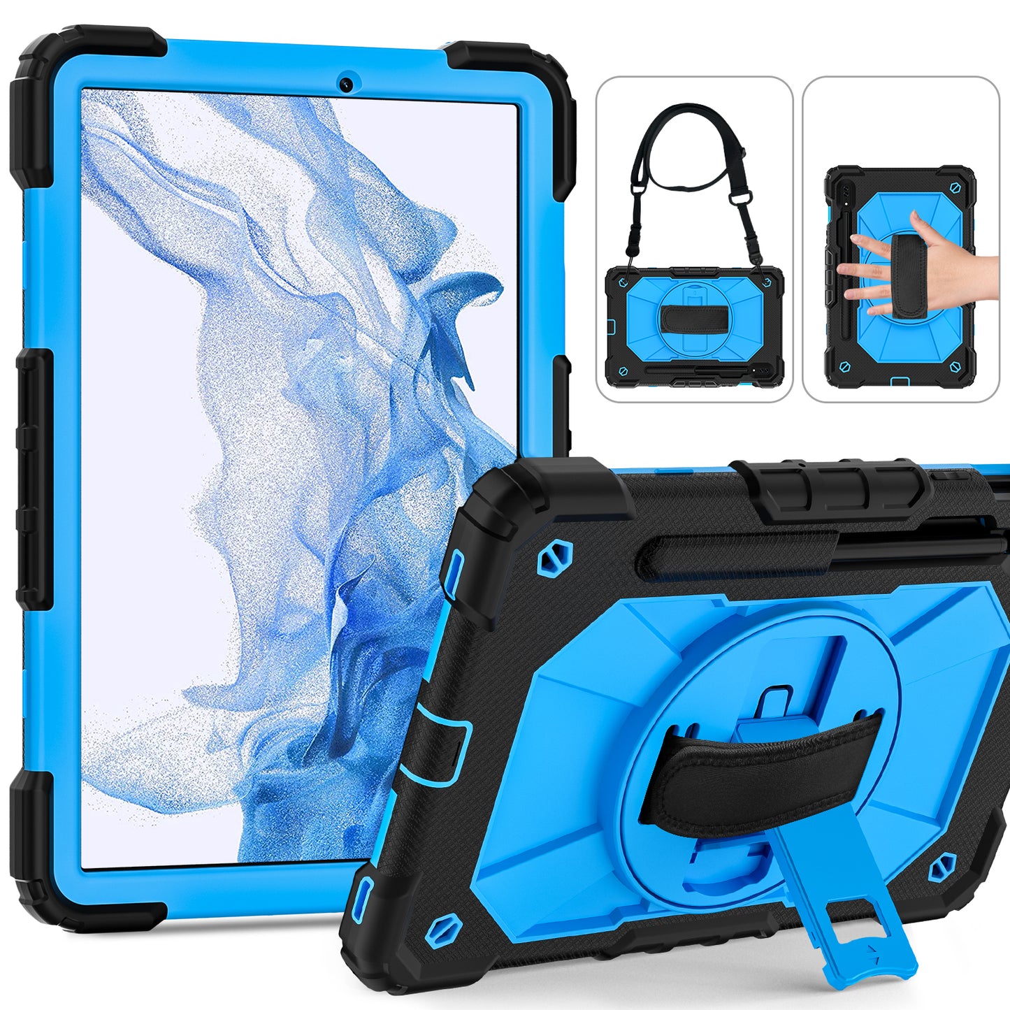 Rugged Rotating Galaxy Tab S8 Shockproof Case Shoulder Strap Hand Holder