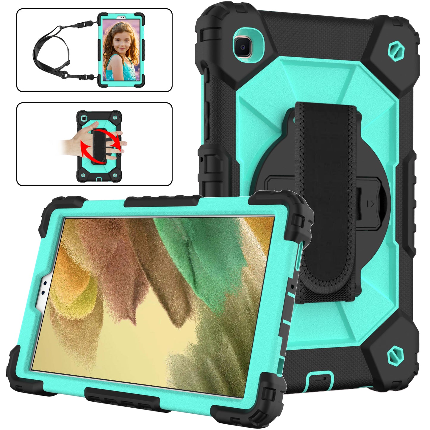 Rugged Rotating Galaxy Tab A7 Lite Shockproof Case Shoulder Strap Hand Holder