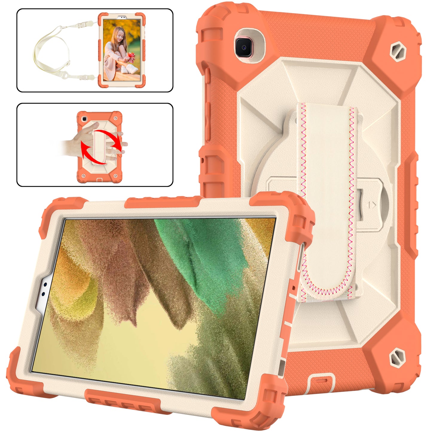 Rugged Rotating Galaxy Tab A7 Lite Shockproof Case Shoulder Strap Hand Holder