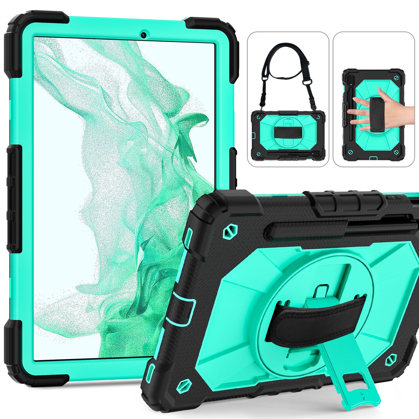 Rugged Rotating Galaxy Tab S8 Shockproof Case Shoulder Strap Hand Holder
