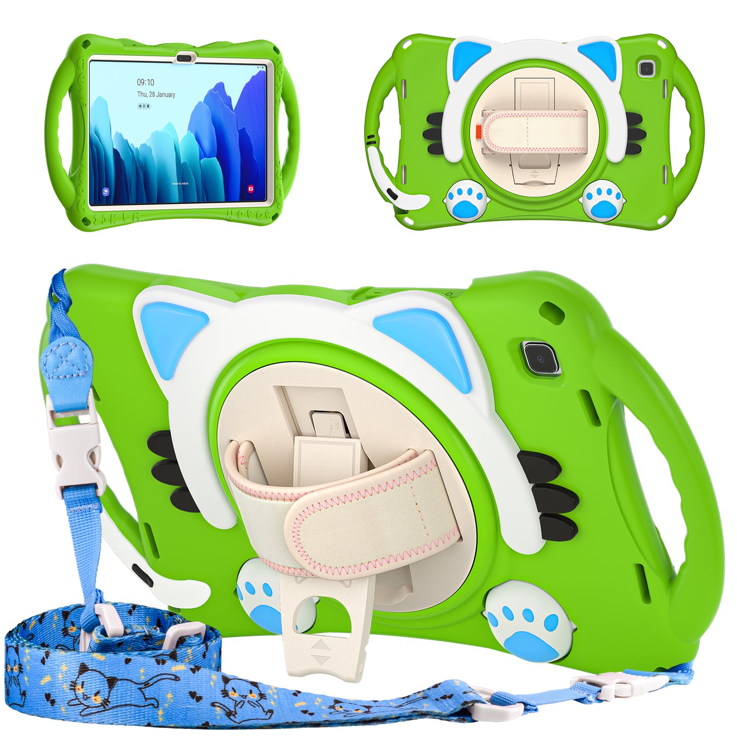 Musang King Galaxy Tab A7 Silicone Case Kids Safe Hand Holder Shoulder Strap Stand